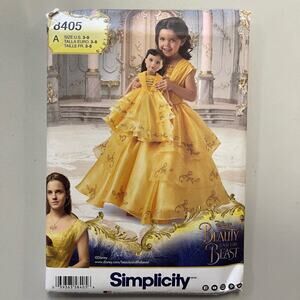 Simplicity Disney Beauty Beast Bell Costume Sewing Pattern Child 3-8 + 18" Doll